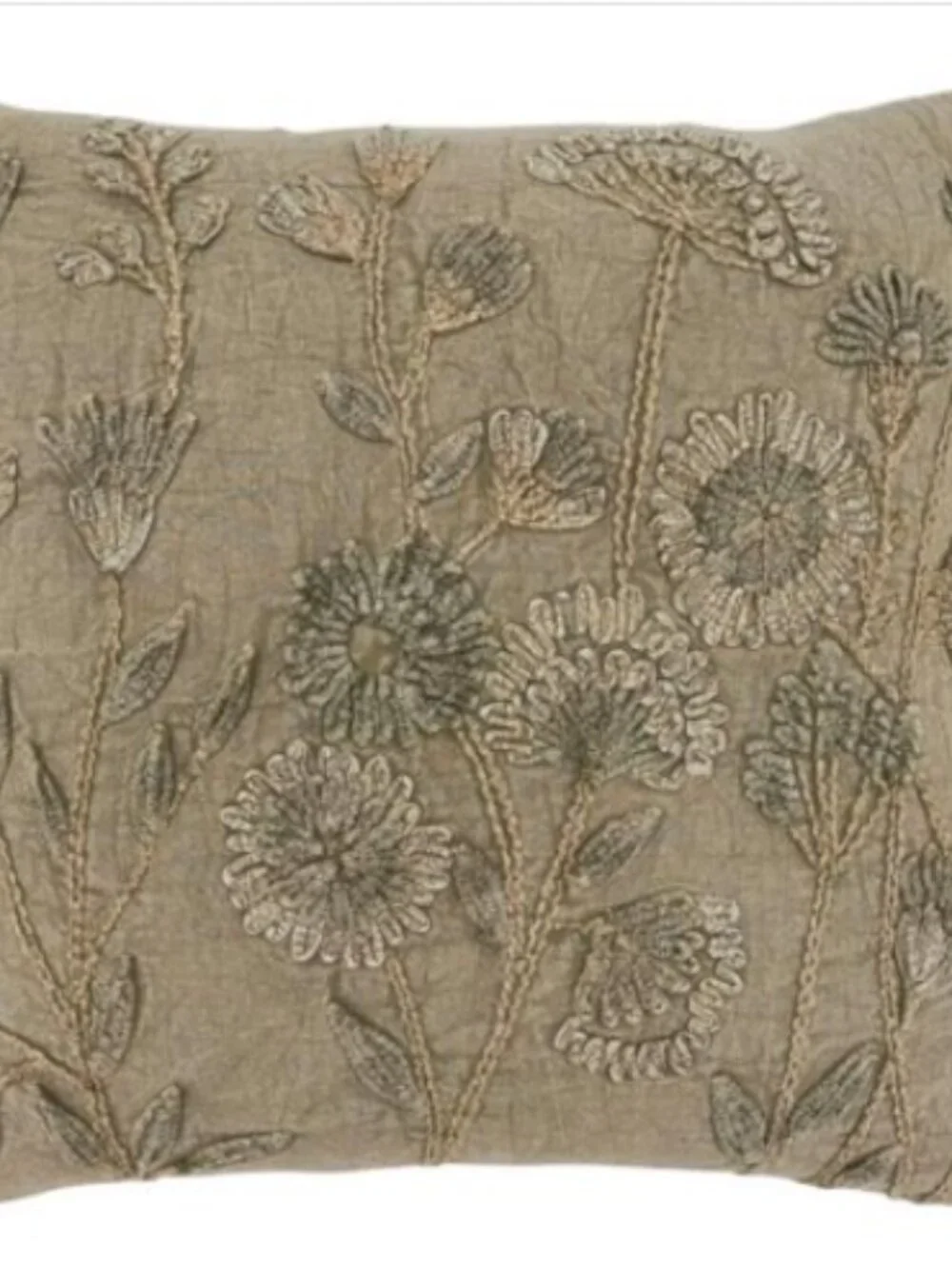 SARO 686.T20SC 20 in. Square Taupe Stone Washed Floral Pillow Cover